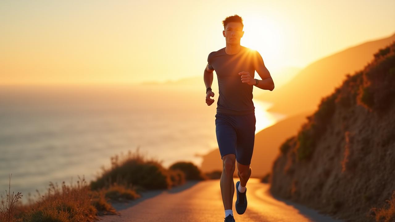Professional runner at dawn wearing Verdant Thread sustainable performance gear