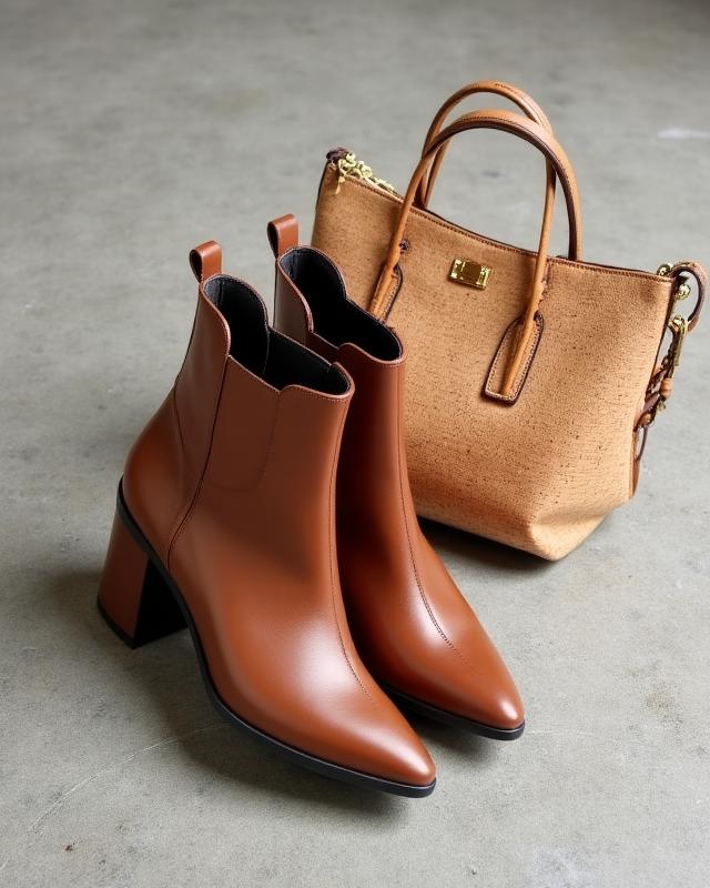 Vegan leather boots and sustainable hand-crafted handbag