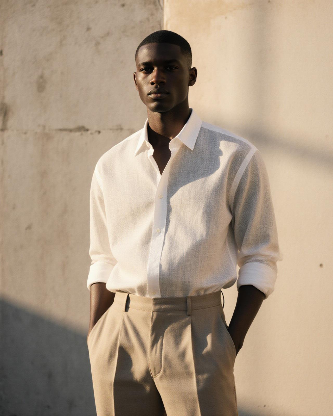 Model wearing sustainable linen urban wear by Verdant Thread