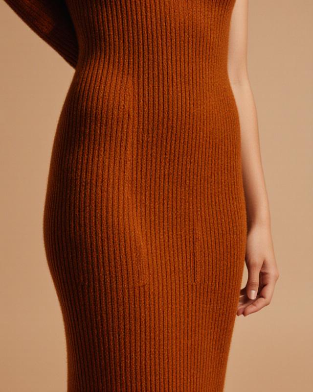 Model wearing Terracotta Merino Wool Dress