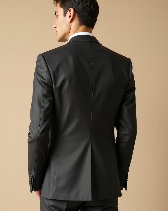 Structured charcoal blazer on model